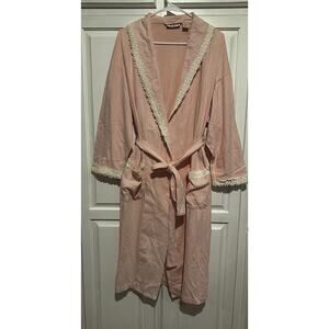 Victoria Secret Vintage Cotton Robe Gold Label One Size Lace Trim Pink Sweet